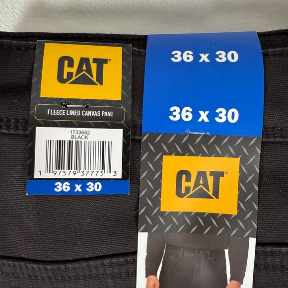 Caterpillar CAT Pants Men 36 x 30 Black Fleece Lined Canvas Workwear Straight - Picture 3 of 5